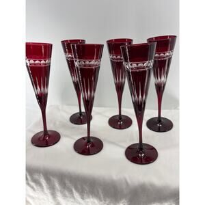 Williams Sonoma Somerset Garnet Crystal Cut Champagne Flutes set of 6